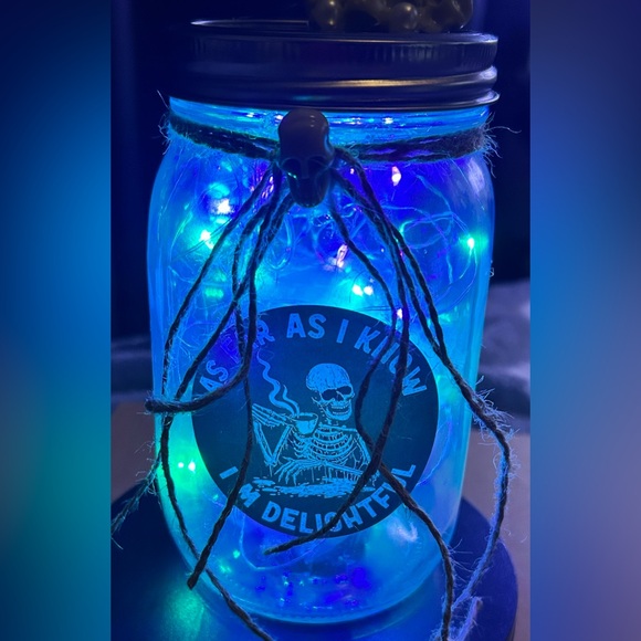 ❌RESERVED❌SKULL “ADULT HUMOR” PURPLE/GREEN LED LIGHTS SKULL DECOR JAR/HANDMADE - Picture 3 of 14